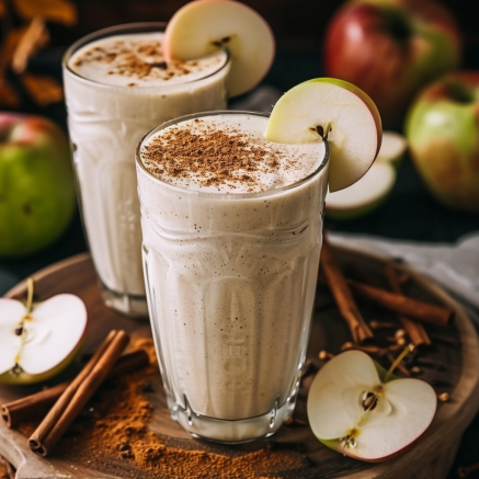 Two vibrant glasses of Cherry Cheer burst with goodness, topped with a sprinkle of cinnamon and garnished with crisp apple slices, all resting on a rustic wooden surface. Surrounding the glasses are an array of fresh whole apples, juicy cherries, aromatic cinnamon sticks, and perfectly sliced apples. This cozy autumnal setting radiates warmth and health benefits that will bring joy to any gathering. Enjoy the natural freshness and eco-friendly purity that Zestful Blends stands for! Two vibrant glasses of Cherry Cheer burst with goodness, topped with a sprinkle of cinnamon and garnished with crisp apple slices, all resting on a rustic wooden surface. Surrounding the glasses are an array of fresh whole apples, juicy cherries, aromatic cinnamon sticks, and perfectly sliced apples. This cozy autumnal setting radiates warmth and health benefits that will bring joy to any gathering. Enjoy the natural freshness and eco-friendly purity that Zestful Blends stands for!