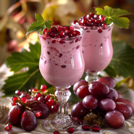 Two elegant glasses brimming with Cherry Cheer, topped with vibrant pomegranate seeds and garnished with fresh green leaves. These delightful creations are surrounded by an abundance of red grapes, scattered pomegranate seeds, and cheerful cherries, all set against a backdrop of blurred leafy greenery that celebrates nature’s bountiful harvest. Bursting with goodness, each sip promises a refreshing boost to your health. At Zestful Blends, we’re committed to delivering fresh products packed with vital nutrients and eco-friendly practices for a healthier you and a greener planet. Two elegant glasses brimming with Cherry Cheer, topped with vibrant pomegranate seeds and garnished with fresh green leaves. These delightful creations are surrounded by an abundance of red grapes, scattered pomegranate seeds, and cheerful cherries, all set against a backdrop of blurred leafy greenery that celebrates nature’s bountiful harvest. Bursting with goodness, each sip promises a refreshing boost to your health. At Zestful Blends, we’re committed to delivering fresh products packed with vital nutrients and eco-friendly practices for a healthier you and a greener planet.