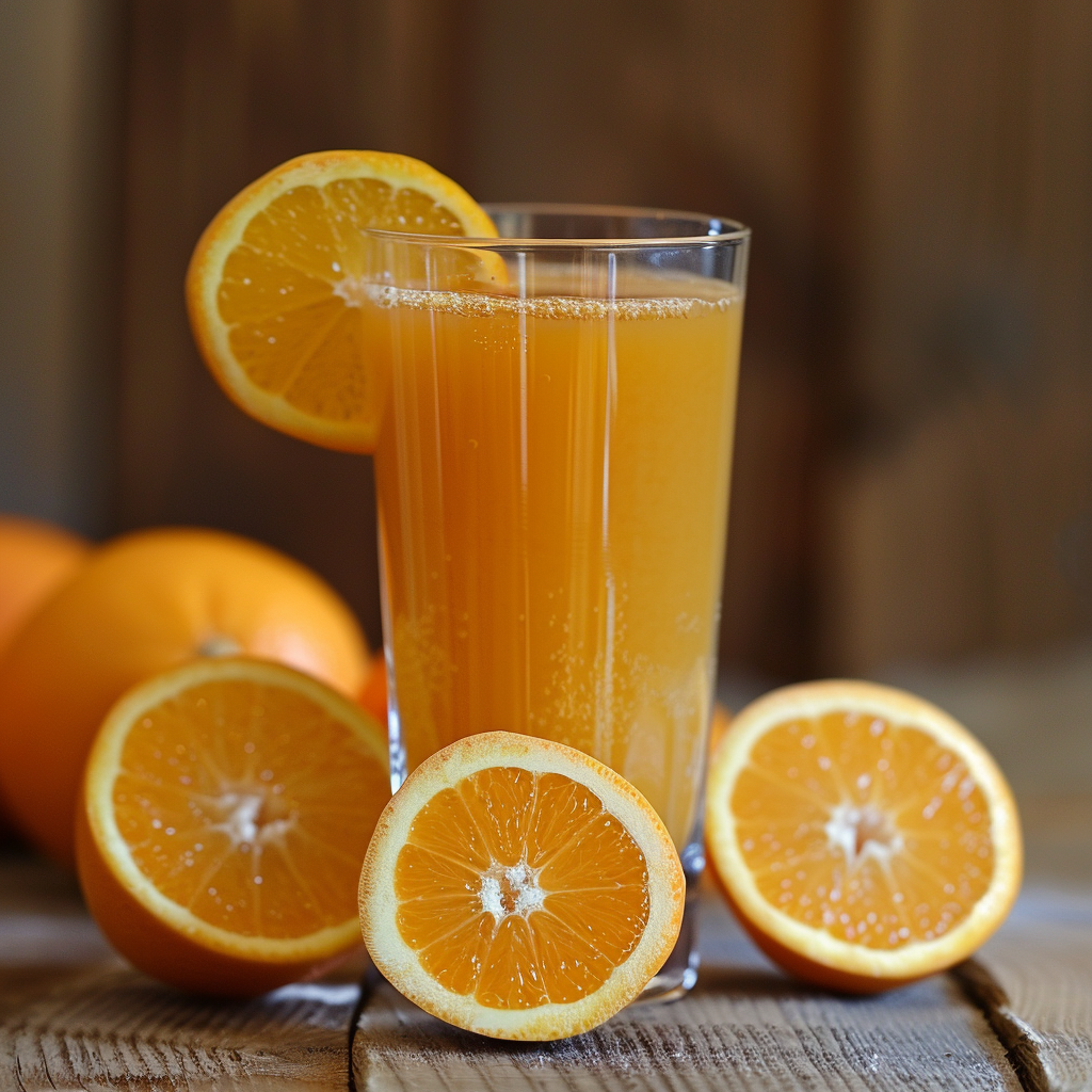A clear glass of our invigorating Citrus Sunrise sits proudly on a wooden surface, surrounded by whole and halved oranges. This slightly fizzy juice is bursting with goodness, showcasing visible bubbles that dance near the top. Bathed in warm light, its vibrant citrus hue beautifully captures the essence of a sunrise. At Zestful Blends, we’re passionate about freshness and health benefits, providing you with revitalizing fruit salads, juices, snacks, smoothies, whole fruit packs, and desserts—all crafted to nourish your body and delight your senses. Plus, we embrace eco-friendly practices to keep our planet as fresh as our ingredients! A clear glass of our invigorating Citrus Sunrise sits proudly on a wooden surface, surrounded by whole and halved oranges. This slightly fizzy juice is bursting with goodness, showcasing visible bubbles that dance near the top. Bathed in warm light, its vibrant citrus hue beautifully captures the essence of a sunrise. At Zestful Blends, we’re passionate about freshness and health benefits, providing you with revitalizing fruit salads, juices, snacks, smoothies, whole fruit packs, and desserts—all crafted to nourish your body and delight your senses. Plus, we embrace eco-friendly practices to keep our planet as fresh as our ingredients!