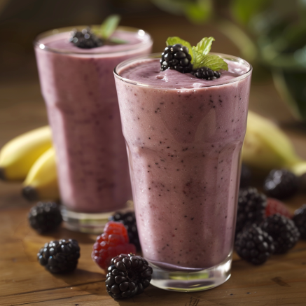 Two vibrant glasses of Avocado Green Dream, garnished with fresh blackberries and mint leaves, surrounded by a medley of blackberries and raspberries on a rustic wooden table. In the background, the natural allure of bananas and lush greenery enhance this wholesome vista. Every sip is bursting with goodness! Perfect for green smoothie enthusiasts seeking a refreshing blend that’s rich in nutrients and eco-friendly. Dive into this dream setting where freshness meets vitality – your body will thank you! Two vibrant glasses of Avocado Green Dream, garnished with fresh blackberries and mint leaves, surrounded by a medley of blackberries and raspberries on a rustic wooden table. In the background, the natural allure of bananas and lush greenery enhance this wholesome vista. Every sip is bursting with goodness! Perfect for green smoothie enthusiasts seeking a refreshing blend that’s rich in nutrients and eco-friendly. Dive into this dream setting where freshness meets vitality – your body will thank you!
