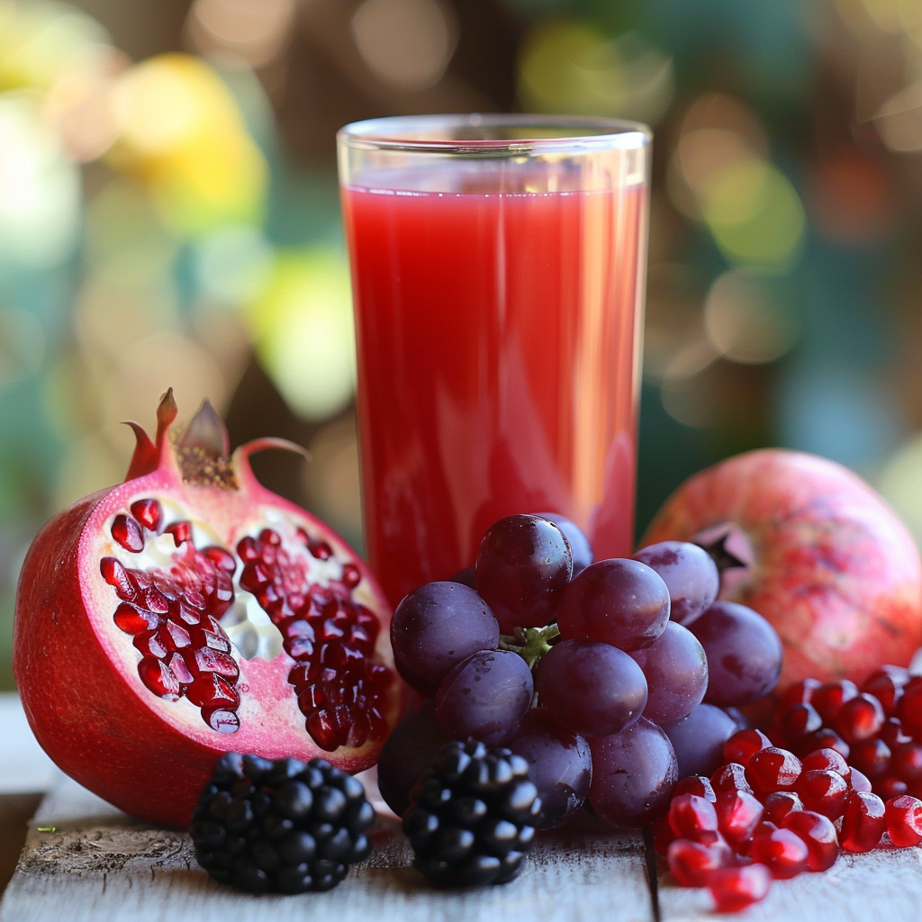 A glass of our vibrant Citrus Sunrise juice, bursting with goodness, takes center stage, encircled by an array of fresh fruits. A luscious halved pomegranate reveals its nutrient-packed seeds, accompanied by a bunch of juicy dark purple grapes, succulent blackberries, and scattered pomegranate gems. This delightful scene is set against a softly blurred outdoor backdrop, highlighting the freshness that Zestful Blends infuses into every product. Enjoy the perfect harmony of health benefits and eco-friendly choices with our refreshing fruit salads, invigorating juices, wholesome snacks, creamy smoothies, whole fruit packs bursting with flavor and nutritious desserts—a treat for your body and soul! A glass of our vibrant Citrus Sunrise juice, bursting with goodness, takes center stage, encircled by an array of fresh fruits. A luscious halved pomegranate reveals its nutrient-packed seeds, accompanied by a bunch of juicy dark purple grapes, succulent blackberries, and scattered pomegranate gems. This delightful scene is set against a softly blurred outdoor backdrop, highlighting the freshness that Zestful Blends infuses into every product. Enjoy the perfect harmony of health benefits and eco-friendly choices with our refreshing fruit salads, invigorating juices, wholesome snacks, creamy smoothies, whole fruit packs bursting with flavor and nutritious desserts—a treat for your body and soul!