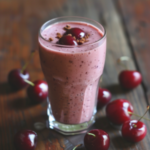 A tall glass brimming with our Avocado Green Dream stands proudly on a rustic wooden table, bursting with goodness. Garnished with whole, juicy cherries and a sprinkle of crushed nuts, this smoothie delights both the eyes and the taste buds. Fresh cherries gracing the base of the glass add to its picturesque charm. Enjoy a rejuvenating blend that’s not just delicious but also packed with health benefits. At Zestful Blends, we ensure every sip is as fresh and eco-friendly as nature intended!