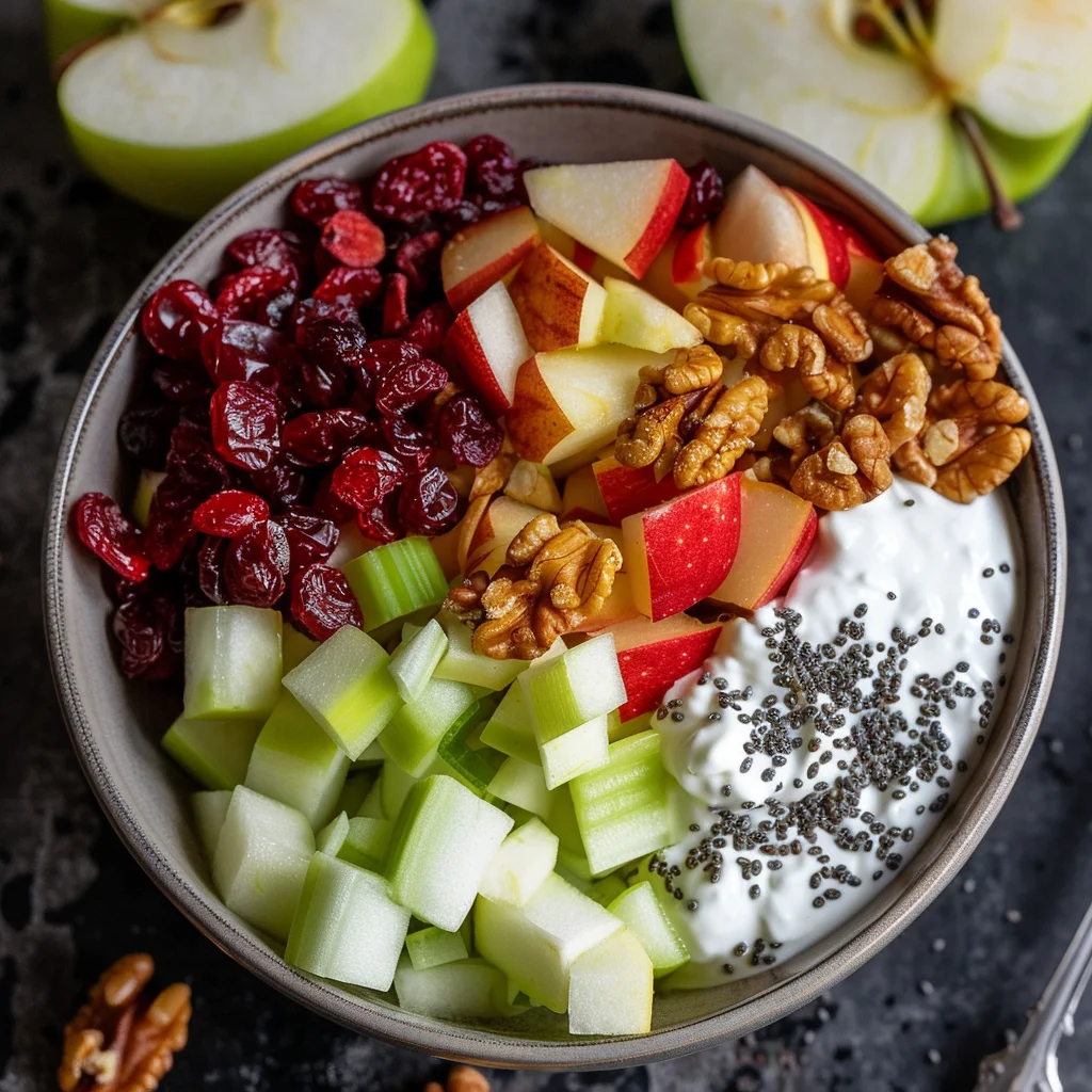 Experience a bowl bursting with goodness—our Apple & Cranberry Crunch! This vibrant medley features diced green and red apples, dried cranberries, chopped walnuts, crisp celery, creamy cottage cheese, and power-packed chia seeds. Each bite offers a delightful balance of crunch and sweet-tart flavors. Surrounded by fresh green apples and savory walnut pieces, this nutritious blend is perfect for rejuvenating your day. At Zestful Blends, we’re committed to health and sustainability with every delicious creation! Experience a bowl bursting with goodness—our Apple & Cranberry Crunch! This vibrant medley features diced green and red apples, dried cranberries, chopped walnuts, crisp celery, creamy cottage cheese, and power-packed chia seeds. Each bite offers a delightful balance of crunch and sweet-tart flavors. Surrounded by fresh green apples and savory walnut pieces, this nutritious blend is perfect for rejuvenating your day. At Zestful Blends, we’re committed to health and sustainability with every delicious creation!