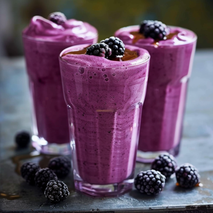 Three glasses of our luscious Blueberry Hill smoothies, bursting with the rich goodness of handpicked blueberries and topped with fresh blackberries. Surrounding the glasses are extra blackberries, amplifying the vibrant color contrast and embodying the crisp, fresh experience of a morning stroll up Blueberry Hill. Every sip is a delightful blend of taste and wellness. At Zestful Blends, we prioritize sustainability—our eco-friendly packaging ensures that you enjoy nature's best with minimal impact on our planet. Indulge in pure healthfulness with every refreshing gulp! Three glasses of our luscious Blueberry Hill smoothies, bursting with the rich goodness of handpicked blueberries and topped with fresh blackberries. Surrounding the glasses are extra blackberries, amplifying the vibrant color contrast and embodying the crisp, fresh experience of a morning stroll up Blueberry Hill. Every sip is a delightful blend of taste and wellness. At Zestful Blends, we prioritize sustainability—our eco-friendly packaging ensures that you enjoy nature's best with minimal impact on our planet. Indulge in pure healthfulness with every refreshing gulp!