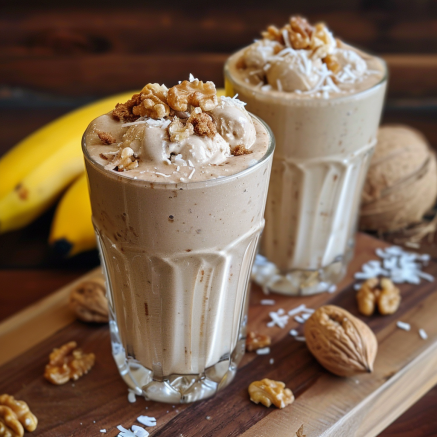 Experience the vibrant allure of our Avocado Green Dream! Two glasses bursting with goodness, topped with crunchy chopped walnuts and delicate shredded coconut. Surrounding the wooden serving board are fresh bananas, whole walnuts, and a radiant green avocado, showcasing the pure, healthful ingredients that make this smoothie an invigorating delight. Every sip captures Zestful Blends’ commitment to freshness and wellness in every bite – naturally crafted to fuel your day while caring for our planet. Indulge in nature’s finest for a zestier you! Experience the vibrant allure of our Avocado Green Dream! Two glasses bursting with goodness, topped with crunchy chopped walnuts and delicate shredded coconut. Surrounding the wooden serving board are fresh bananas, whole walnuts, and a radiant green avocado, showcasing the pure, healthful ingredients that make this smoothie an invigorating delight. Every sip captures Zestful Blends’ commitment to freshness and wellness in every bite – naturally crafted to fuel your day while caring for our planet. Indulge in nature’s finest for a zestier you!