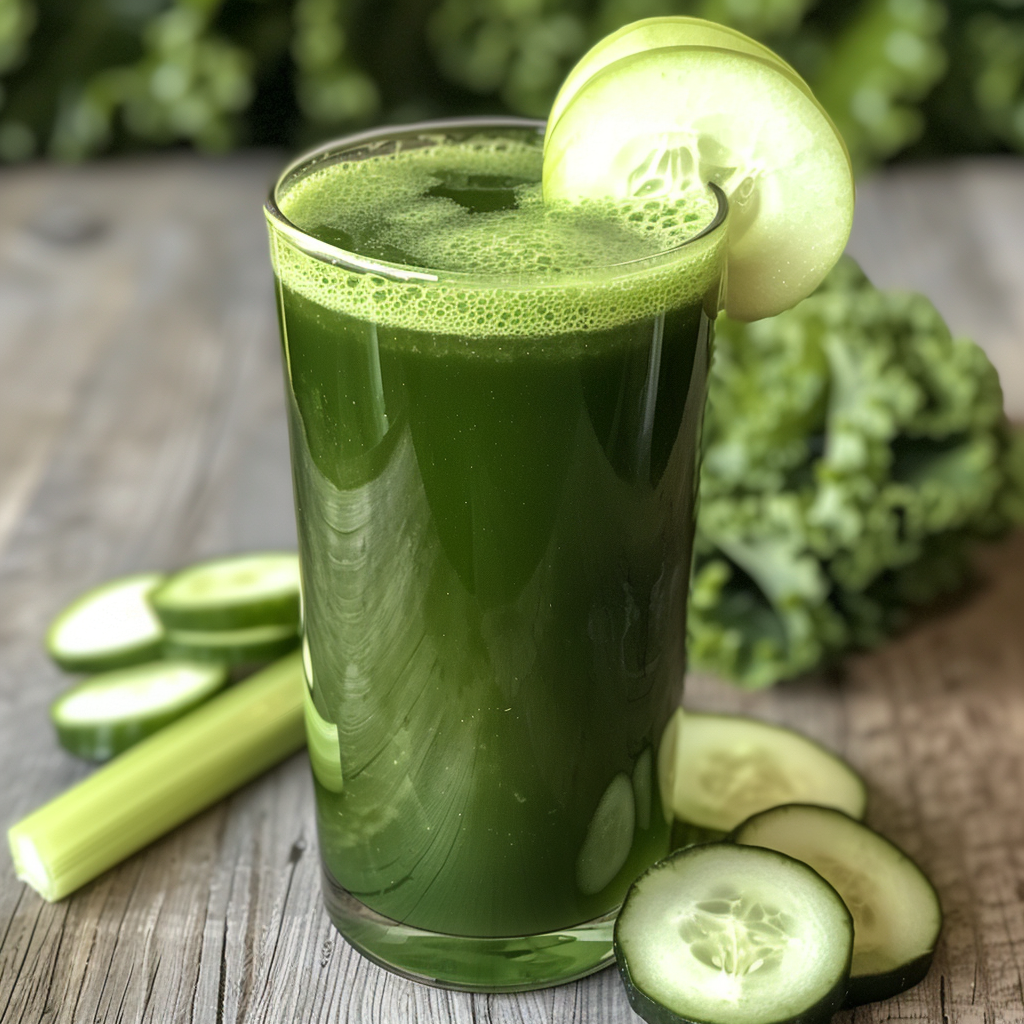 A tall glass brimming with our invigorating Citrus Sunrise, crowned with a crisp cucumber slice. Surrounding the glass are freshly sliced cucumbers and a vibrant celery stick, all arranged on a rustic wooden surface that captures the first light of dawn. In the background, lush green leafy vegetables and tangy hints of citrus set the stage for this scene bursting with goodness. Enjoy the perfect harmony of flavors and nutrients in every sip, knowing that Zestful Blends prioritizes both your health and our planet's well-being. A tall glass brimming with our invigorating Citrus Sunrise, crowned with a crisp cucumber slice. Surrounding the glass are freshly sliced cucumbers and a vibrant celery stick, all arranged on a rustic wooden surface that captures the first light of dawn. In the background, lush green leafy vegetables and tangy hints of citrus set the stage for this scene bursting with goodness. Enjoy the perfect harmony of flavors and nutrients in every sip, knowing that Zestful Blends prioritizes both your health and our planet's well-being.