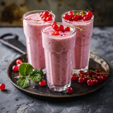 Three tall glasses of our vibrant Raspberry Rhapsody Smoothies, bursting with goodness, grace a chic round tray. Crowned with succulent red currants and garnished with fresh green leaves, these smoothies are the epitome of freshness and flavor. Nestled on a dark gray textured surface, this stunning arrangement highlights Zestful Blends’ commitment to health and eco-friendly choices. Delight in every sip knowing that our carefully crafted blends support your wellness journey! Three tall glasses of our vibrant Raspberry Rhapsody Smoothies, bursting with goodness, grace a chic round tray. Crowned with succulent red currants and garnished with fresh green leaves, these smoothies are the epitome of freshness and flavor. Nestled on a dark gray textured surface, this stunning arrangement highlights Zestful Blends’ commitment to health and eco-friendly choices. Delight in every sip knowing that our carefully crafted blends support your wellness journey!