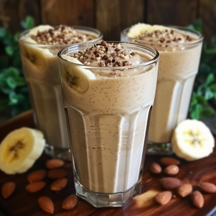 Three tall glasses brimming with our creamy Banana Nut Bliss, each topped with fresh banana slices and crunchy crushed nuts – a true paradise for any banana enthusiast. These delectable drinks sit invitingly on a rustic wooden surface, flanked by whole almonds and juicy banana slices. Amidst the backdrop of lush, green foliage, this scene captures the essence of health and vitality. At Zestful Blends, every sip is bursting with goodness! Indulge in the freshness of our fruit salads, revitalizing juices, nourishing snacks, invigorating smoothies, wholesome whole fruit packs, and mouth-watering desserts – all crafted to support a vibrant lifestyle while embracing eco-friendly practices. Three tall glasses brimming with our creamy Banana Nut Bliss, each topped with fresh banana slices and crunchy crushed nuts – a true paradise for any banana enthusiast. These delectable drinks sit invitingly on a rustic wooden surface, flanked by whole almonds and juicy banana slices. Amidst the backdrop of lush, green foliage, this scene captures the essence of health and vitality. At Zestful Blends, every sip is bursting with goodness! Indulge in the freshness of our fruit salads, revitalizing juices, nourishing snacks, invigorating smoothies, wholesome whole fruit packs, and mouth-watering desserts – all crafted to support a vibrant lifestyle while embracing eco-friendly practices.