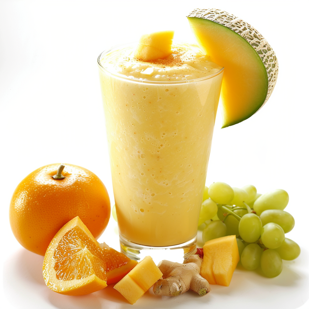 Indulge in a refreshing orange smoothie, topped with a vibrant melon slice and surrounded by our All-Star Fruit Spectacle. This stunning array includes whole oranges, juicy slices, plump grapes, zesty ginger, and succulent melon cubes, all beautifully arranged on a pristine white background. Bursting with goodness and vitality, each element showcases the pure freshness of Zestful Blends' offerings. Delight your senses while nourishing your body with our delectable fruit salads, rejuvenating juices, wholesome snacks, invigorating smoothies, convenient whole fruit packs, and indulgent desserts. Experience the unmatched fusion of taste and nutrition—all crafted with eco-friendly passion for your well-being. Indulge in a refreshing orange smoothie, topped with a vibrant melon slice and surrounded by our All-Star Fruit Spectacle. This stunning array includes whole oranges, juicy slices, plump grapes, zesty ginger, and succulent melon cubes, all beautifully arranged on a pristine white background. Bursting with goodness and vitality, each element showcases the pure freshness of Zestful Blends' offerings. Delight your senses while nourishing your body with our delectable fruit salads, rejuvenating juices, wholesome snacks, invigorating smoothies, convenient whole fruit packs, and indulgent desserts. Experience the unmatched fusion of taste and nutrition—all crafted with eco-friendly passion for your well-being.