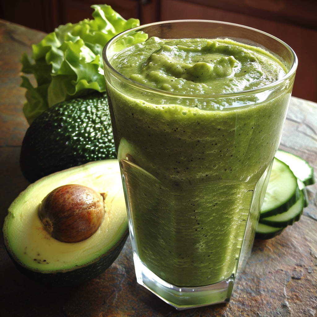 A glass of our Apple Avocado Awe Smoothie takes center stage, surrounded by the freshest ingredients: a halved avocado, crisp cucumber slices, and leafy green lettuce. Bursting with goodness, this thick and creamy blend features a vibrant green hue that screams health and vitality. Sweetened naturally by succulent apples, every sip delivers a refreshing burst of nutrition. Perfect for on-the-go or a relaxing moment at home. Experience the wholesome energy of our expertly crafted smoothie—a true testament to Zestful Blends’ commitment to freshness and eco-friendly goodness! A glass of our Apple Avocado Awe Smoothie takes center stage, surrounded by the freshest ingredients: a halved avocado, crisp cucumber slices, and leafy green lettuce. Bursting with goodness, this thick and creamy blend features a vibrant green hue that screams health and vitality. Sweetened naturally by succulent apples, every sip delivers a refreshing burst of nutrition. Perfect for on-the-go or a relaxing moment at home. Experience the wholesome energy of our expertly crafted smoothie—a true testament to Zestful Blends’ commitment to freshness and eco-friendly goodness!
