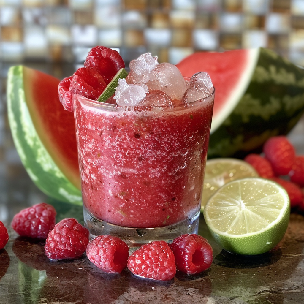 Experience the refreshing burst of goodness with our Crimson Cooler Smoothie! This vibrant delight, crowned with ice and garnished with a zesty slice of lime and three succulent raspberries, is packed with nourishing freshness. Surround yourself in the lively colors of fresh raspberries, juicy lime halves, and crisp watermelon slices—each ingredient adding a dash of natural vitality. At Zestful Blends, we’re committed to delivering healthful indulgence in every sip while embracing eco-friendly practices. Sip sustainably, savor wholeheartedly! Experience the refreshing burst of goodness with our Crimson Cooler Smoothie! This vibrant delight, crowned with ice and garnished with a zesty slice of lime and three succulent raspberries, is packed with nourishing freshness. Surround yourself in the lively colors of fresh raspberries, juicy lime halves, and crisp watermelon slices—each ingredient adding a dash of natural vitality. At Zestful Blends, we’re committed to delivering healthful indulgence in every sip while embracing eco-friendly practices. Sip sustainably, savor wholeheartedly!