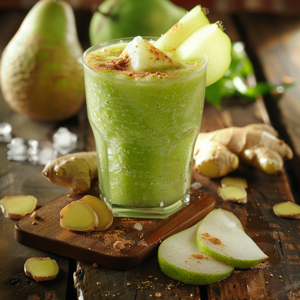 Experience the invigorating zest of our Gingered Honeydew Harmony Smoothie, bursting with goodness and crafted for a healthful delight. This refreshingly vibrant smoothie is a blend of fresh honeydew chunks, hand-picked pears, and zesty ginger, all served in an elegant glass and sprinkled with fragrant cinnamon. Embrace the purity of nature with every sip as you enjoy the garnishes of pear slices and crushed ice on a rustic wooden surface—a testament to our commitment to freshness. Zestful Blends proudly offers nutrient-packed fruit salads, revitalizing juices, wholesome snacks, delectable smoothies, whole fruit packs brimming with vitality, and indulgent yet health-conscious desserts. Our eco-friendly practices ensure that each delicious creation not only nourishes your body but also honors our planet. Experience the invigorating zest of our Gingered Honeydew Harmony Smoothie, bursting with goodness and crafted for a healthful delight. This refreshingly vibrant smoothie is a blend of fresh honeydew chunks, hand-picked pears, and zesty ginger, all served in an elegant glass and sprinkled with fragrant cinnamon. Embrace the purity of nature with every sip as you enjoy the garnishes of pear slices and crushed ice on a rustic wooden surface—a testament to our commitment to freshness. Zestful Blends proudly offers nutrient-packed fruit salads, revitalizing juices, wholesome snacks, delectable smoothies, whole fruit packs brimming with vitality, and indulgent yet health-conscious desserts. Our eco-friendly practices ensure that each delicious creation not only nourishes your body but also honors our planet.