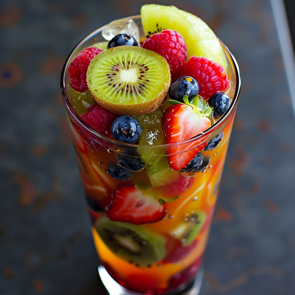 A tall, elegant glass brimming with Kiwi Berry Twist—an invigorating blend bursting with the goodness of fresh kiwi, strawberries, blueberries, and raspberries. Each sip of this revitalizing concoction is a celebration of vibrant fruit slices immersed in ice cubes and a refreshing clear liquid. Perfectly crafted to tantalize your taste buds while providing essential nutrients. At Zestful Blends, we’re committed to delivering the freshest and healthiest options, all in eco-friendly packaging that’s as kind to the planet as it is to your body. A tall, elegant glass brimming with Kiwi Berry Twist—an invigorating blend bursting with the goodness of fresh kiwi, strawberries, blueberries, and raspberries. Each sip of this revitalizing concoction is a celebration of vibrant fruit slices immersed in ice cubes and a refreshing clear liquid. Perfectly crafted to tantalize your taste buds while providing essential nutrients. At Zestful Blends, we’re committed to delivering the freshest and healthiest options, all in eco-friendly packaging that’s as kind to the planet as it is to your body.