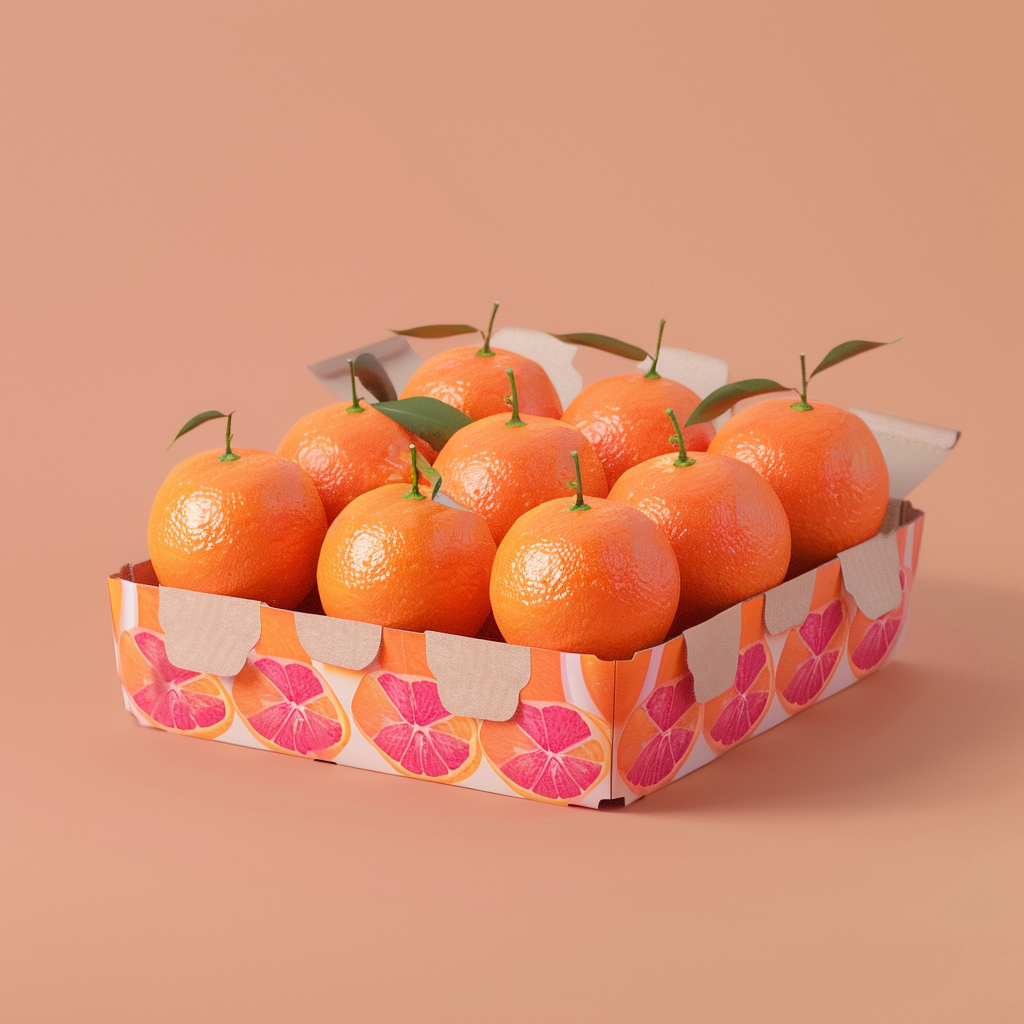 A beautifully designed rectangular cardboard box adorned with vibrant orange and pink citrus fruit illustrations, labeled as the “Orange Package,” showcasing ten fresh, perfectly ripened oranges. Some oranges still have their lush green leaves attached, highlighting their farm-fresh quality. This eco-friendly package is bursting with goodness and brimming with health benefits, making it the perfect choice for your fruit salads, refreshing juices, wholesome snacks, nutrient-packed smoothies, whole fruit packs, and delectable desserts. The partially open lid offers a sneak peek into the freshness that awaits inside. All this sits atop a lively orange surface that complements Zestful Blends’ commitment to vibrancy and wellness. A beautifully designed rectangular cardboard box adorned with vibrant orange and pink citrus fruit illustrations, labeled as the “Orange Package,” showcasing ten fresh, perfectly ripened oranges. Some oranges still have their lush green leaves attached, highlighting their farm-fresh quality. This eco-friendly package is bursting with goodness and brimming with health benefits, making it the perfect choice for your fruit salads, refreshing juices, wholesome snacks, nutrient-packed smoothies, whole fruit packs, and delectable desserts. The partially open lid offers a sneak peek into the freshness that awaits inside. All this sits atop a lively orange surface that complements Zestful Blends’ commitment to vibrancy and wellness.