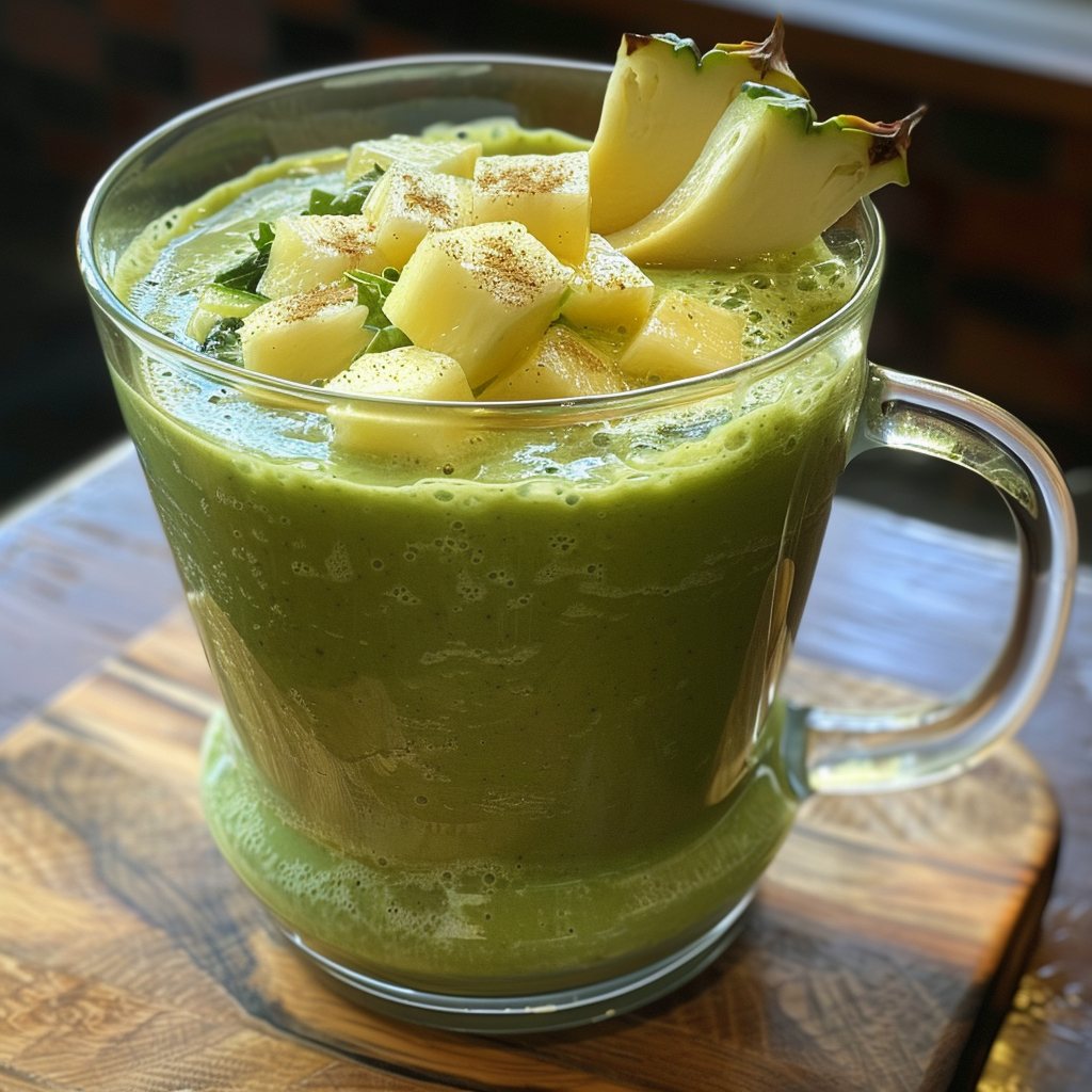 A glass mug brimming with our vibrant green Pear Pineapple Paradise smoothie is crowned with juicy pineapple chunks and a sprinkle of fresh herbs, beautifully garnished with succulent pineapple slices. This delightful treat rests on a natural wooden surface, reflecting the refreshing, health-boosting power of Zestful Blends. Bursting with goodness, every sip promises a revitalizing taste experience that fuels your day. Our commitment to freshness and eco-friendly practices means you can savor this blend guilt-free. Enjoy! A glass mug brimming with our vibrant green Pear Pineapple Paradise smoothie is crowned with juicy pineapple chunks and a sprinkle of fresh herbs, beautifully garnished with succulent pineapple slices. This delightful treat rests on a natural wooden surface, reflecting the refreshing, health-boosting power of Zestful Blends. Bursting with goodness, every sip promises a revitalizing taste experience that fuels your day. Our commitment to freshness and eco-friendly practices means you can savor this blend guilt-free. Enjoy!